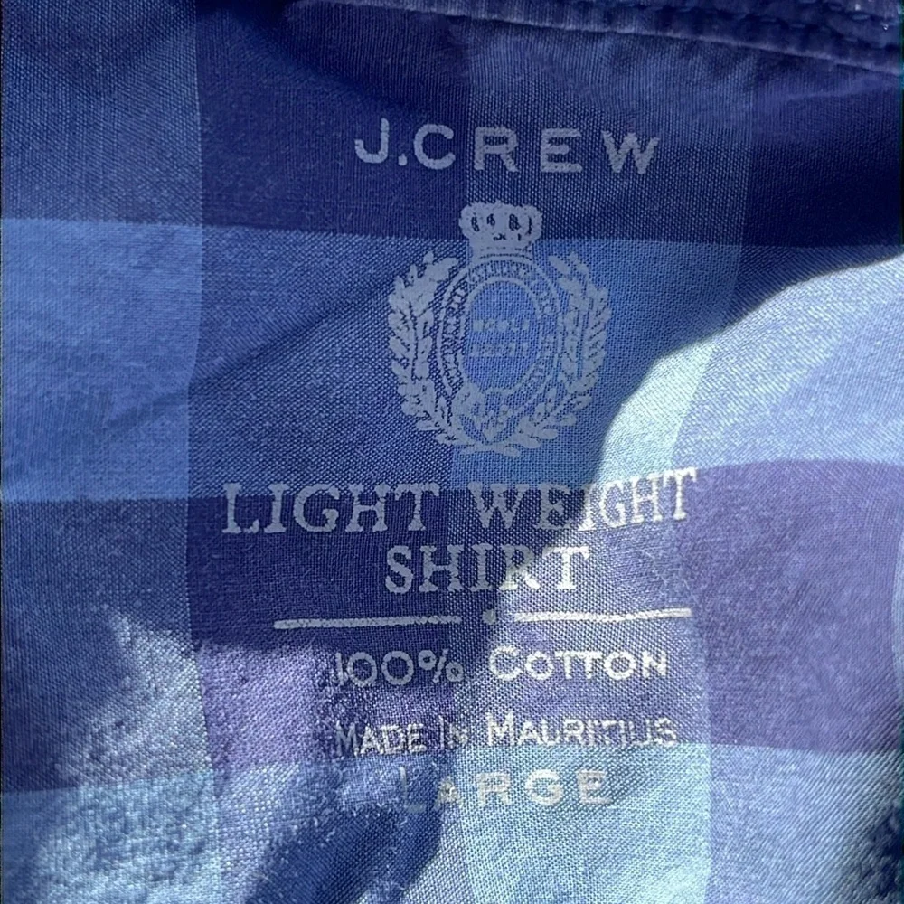 J.Crew light weight button down shirt, color is blue, size large